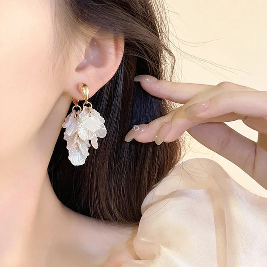 Women Summer Leaf Tassel Earrings 14K Gold Plated Fashion Jewelry