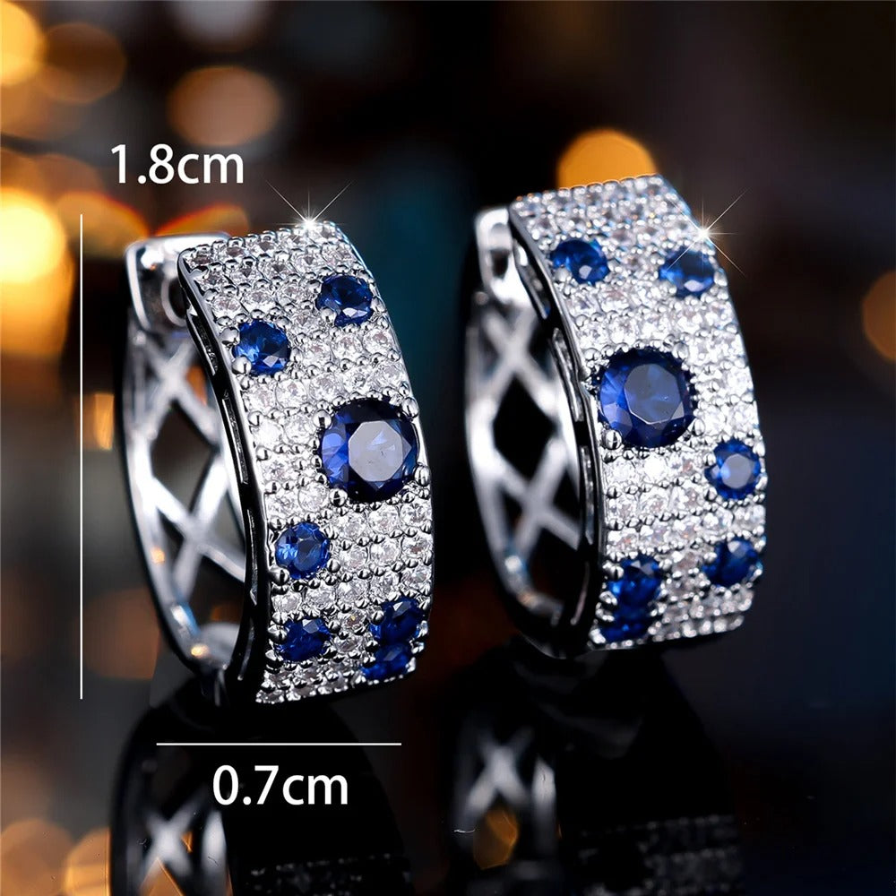 White & Blue Zircon Hoop Earrings Gold Women’s Wedding Jewelry