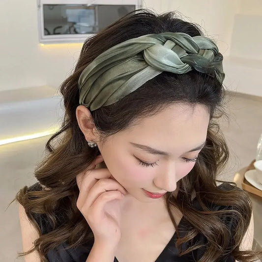 Shiny Twisted Braid Headband Wide Mesh Hairband for Women & Girls