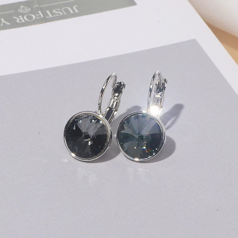 Classic Round Clear Crystal Drop Earrings Women Elegant Wedding Jewelry
