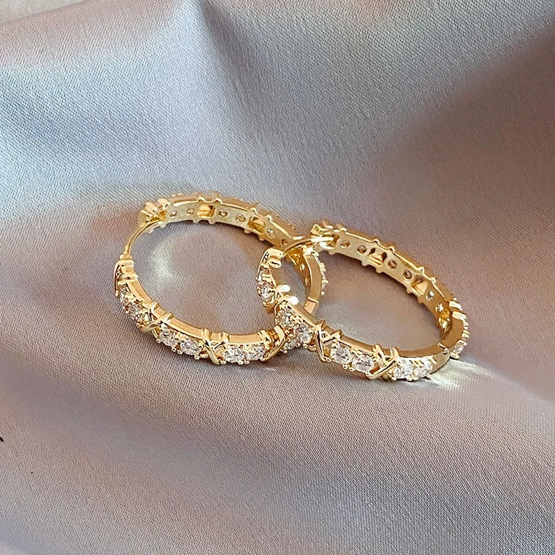 Luxury Neo Gothic Zircon X Hoop Earrings for Women Party