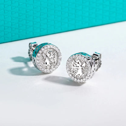 925 Silver Moissanite Stud Earrings Angel Design Unisex Jewelry