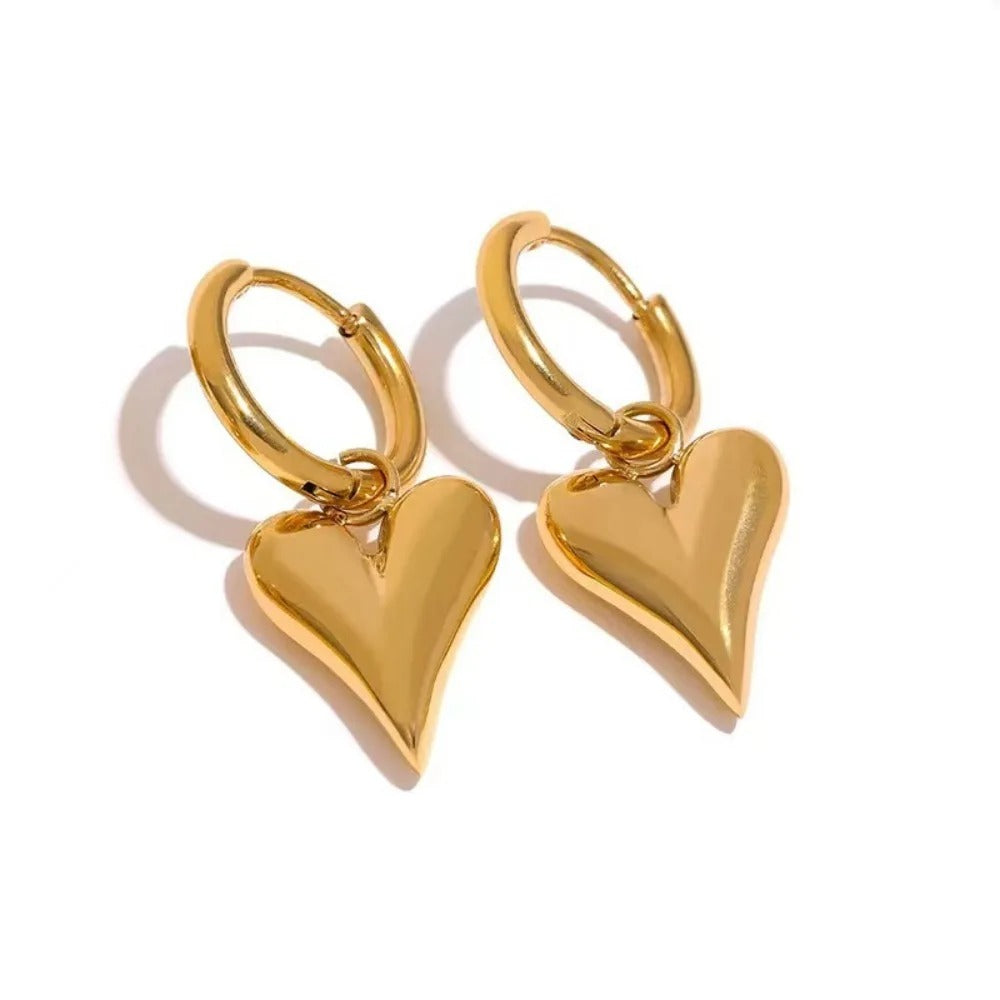 Retro Love Heart Stud Earrings Gold Stainless Steel Women Jewelry