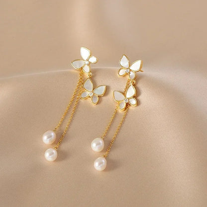 Luxury Gold Butterfly Tassel Earrings Korean Fashion Jewelry