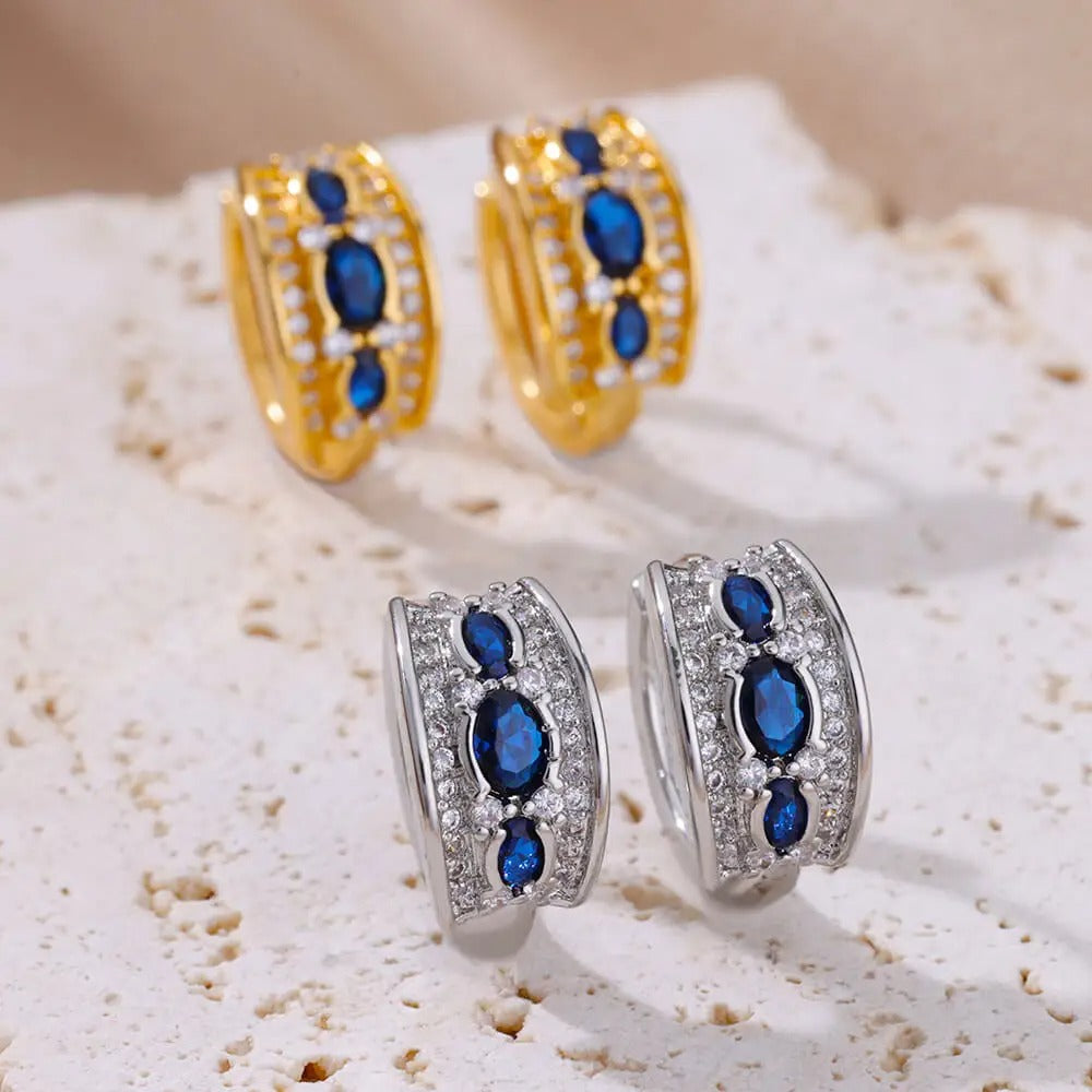Trending Blue Zircon Oval Hoop Earrings Women Wedding Party Gift