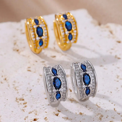 Trending Blue Zircon Oval Hoop Earrings Women Wedding Party Gift