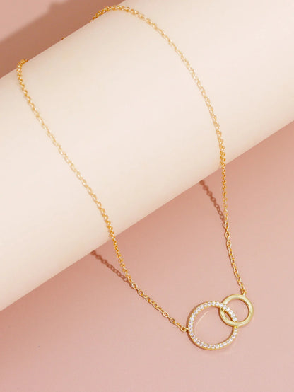 Stainless Steel Thin Chain Minimalist Dainty Double Circle Pendant Necklace for Women Fashionon The Neck Jewelry