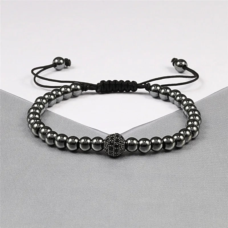 Gold Micro Pave CZ Ball Braided Bracelet Adjustable Women Jewelry