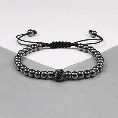 Gold Micro Pave CZ Ball Braided Bracelet Adjustable Women Jewelry
