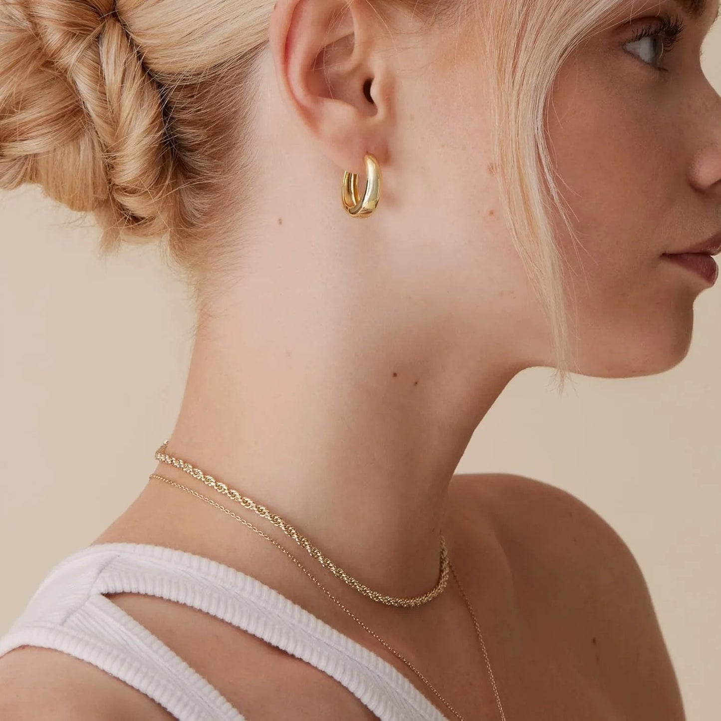Thick Lightweight Gold Hoop Earrings Women 14K Plated Sterling Silver