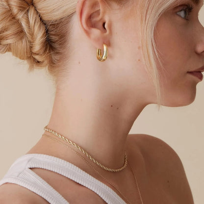 Thick Lightweight Gold Hoop Earrings Women 14K Plated Sterling Silver