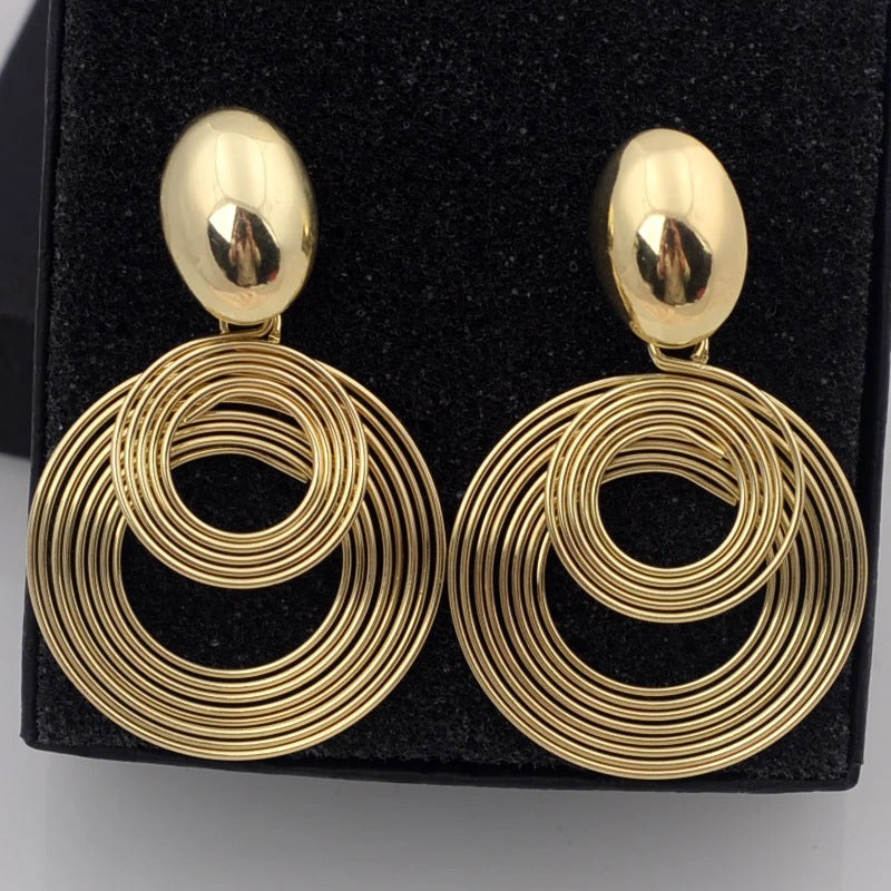 Trendy Big Round Statement Earrings for Women Golden Silver Color Metal Geometry Dangle Drop Earrings Simple Jewelry