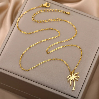 Coconut Palm Tree Necklace For Women Dainty Stainless Steel Palm Necklace Bohomian Jewelry Summer Ocean Beach Accessories