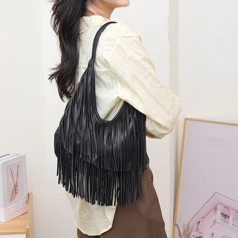 Long Tassel PU Leather Shoulder Bag for Women