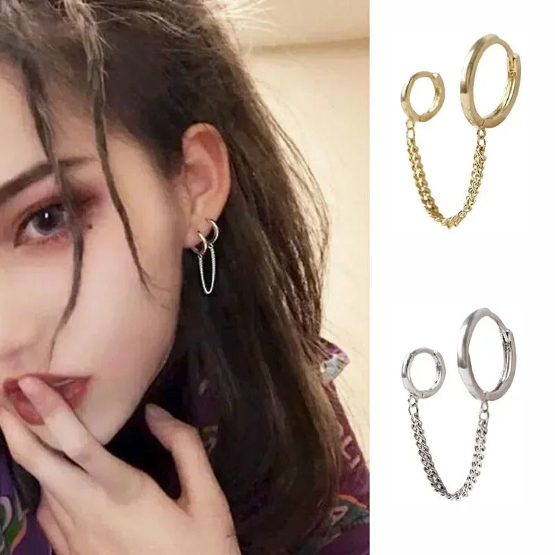 Punk Two Hole Tassel Chain Drop Earrings for Women Gold Silver Jewelry Gift