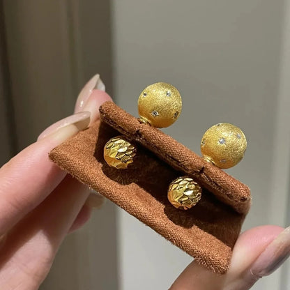 Cute Gold Round Ball Stud Earrings Inlaid with Small Zircon Women