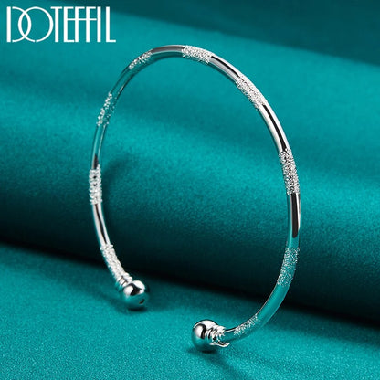 DOTEFFIL 925 Silver Double Beads Cuff Bangle Smooth Matte Bracelet