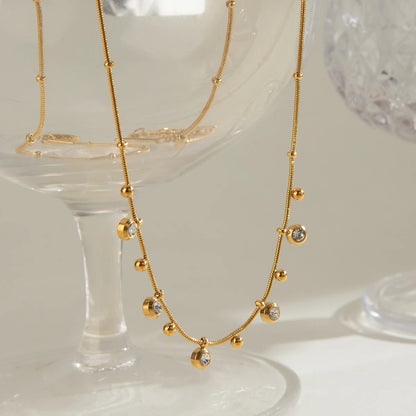 Minimalist Gold Collar Necklace with Round Zircon Pendant for Women