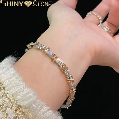 Iced Out Cross X Necklace Gold & Silver 3MM CZ Tennis Chain for Women