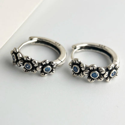 Sterling Silver Vintage Flower Earrings Women Trendy Jewelry
