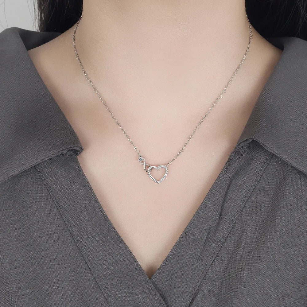 Luxury 925 Silver Heart Interlocking Necklace for Women Jewelry