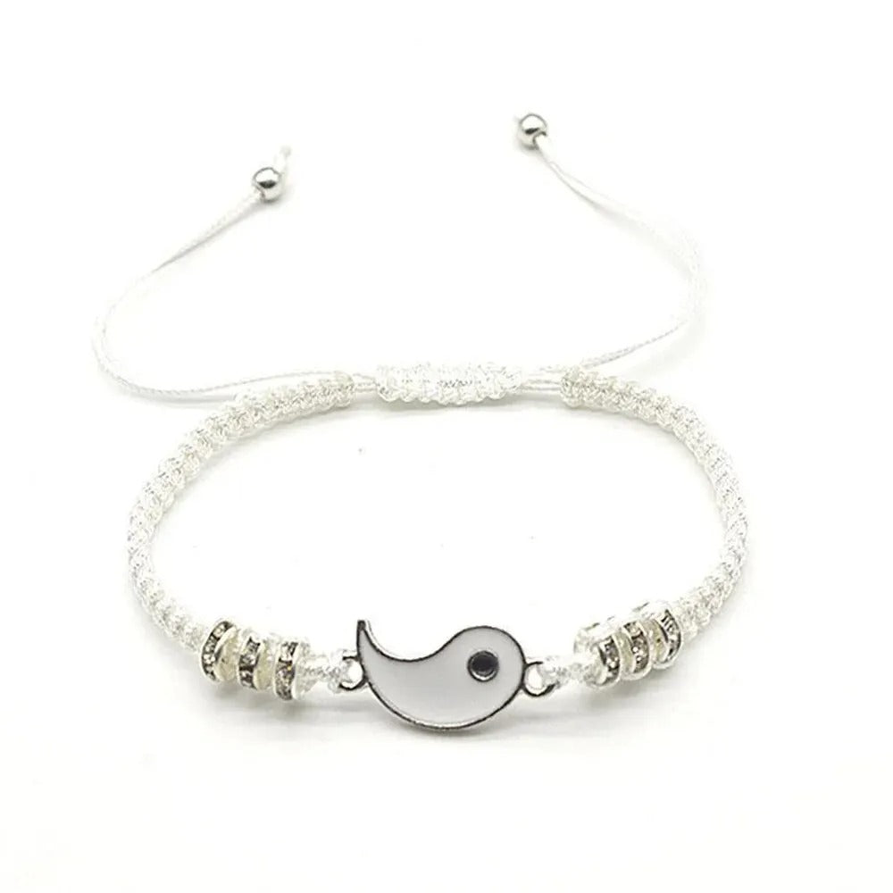 2-Pc Black & White Tai Chi Couple Bracelets Adjustable Rope Jewelry