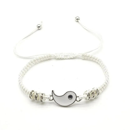 2-Pc Black & White Tai Chi Couple Bracelets Adjustable Rope Jewelry