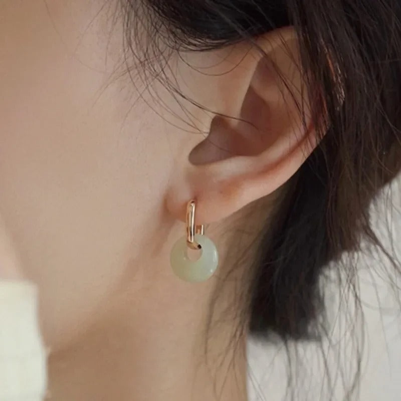 Elegant Imitation Hotan Jade Hoop Earrings for Women