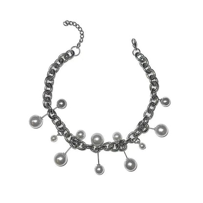 Personalized Punk Style Chain Imitation Pearl Necklace, Women's Fashion Trend Holiday Party Accessories Gift