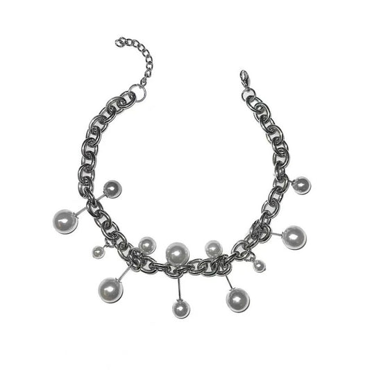 Personalized Punk Style Chain Imitation Pearl Necklace, Women's Fashion Trend Holiday Party Accessories Gift