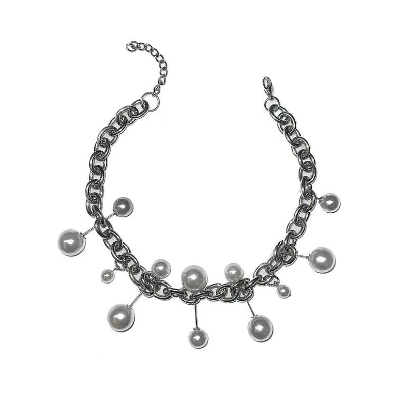 Personalized Punk Style Chain Imitation Pearl Necklace, Women's Fashion Trend Holiday Party Accessories Gift