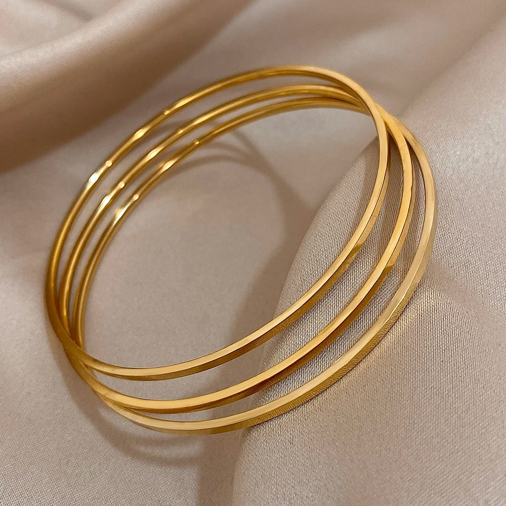3pcs/set 2mm Stainless Steel Thin Bangles Bracelets for Women Gold Plated Stackable Bracelet Waterproof Jewelry