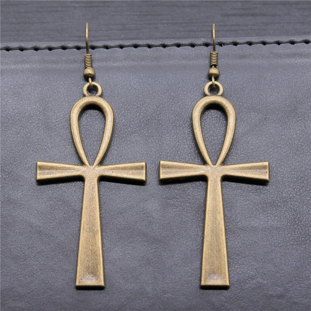Vintage 2 Colors Ankh Cross Charms Drop Earrings Fashion Handmade Women Earring