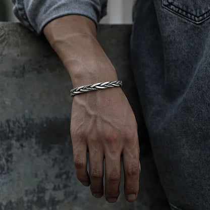 925 Sterling Silver Twisted Woven Bracelet Handmade Retro Cuff