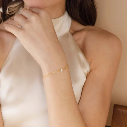 Gold Zircon Double Layer Bracelet for Women Thin Chain Charm Jewelry