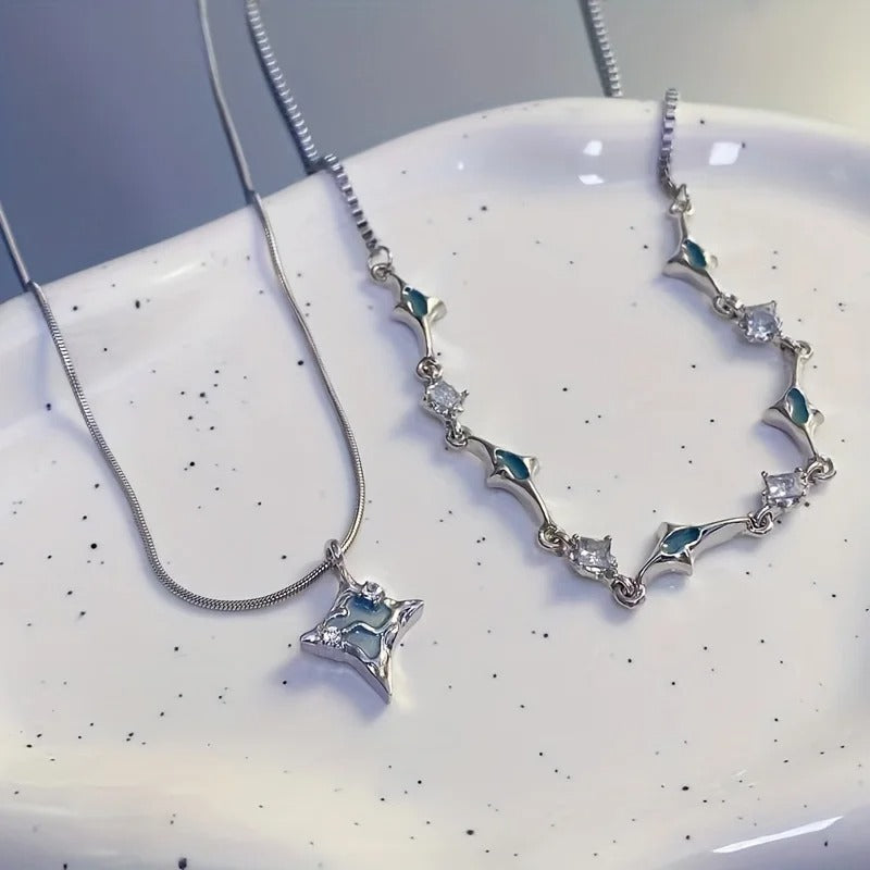 Beach Resort Style Beaded Star Pendant Necklace Women Tide Cool Double Layered Stacking Design Holiday Accessories Jewelry