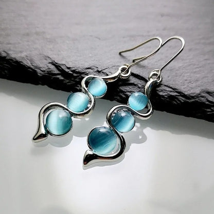 Classic Silver Drop Earrings Natural Stones Dangle Jewelry