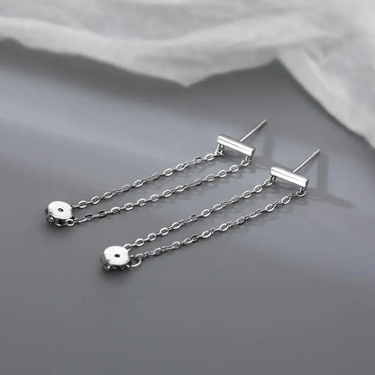Minimalist Double Chain Tassel Earrings Sterling Silver Jewelry