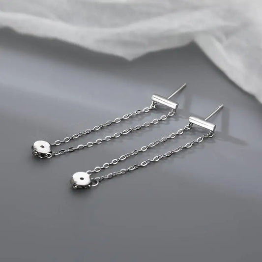 Minimalist Double Chain Tassel Earrings Sterling Silver Jewelry