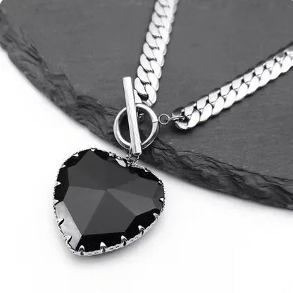 Red Heart Necklace Choker for Women Stainless Steel Silver Color Glass Pendant Clavicle Chain Necklaces Jewelry Girlfriend Gift