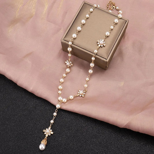 Fashion Pearl Long Double Layer Pendant Necklace Sweater Chain Accessories