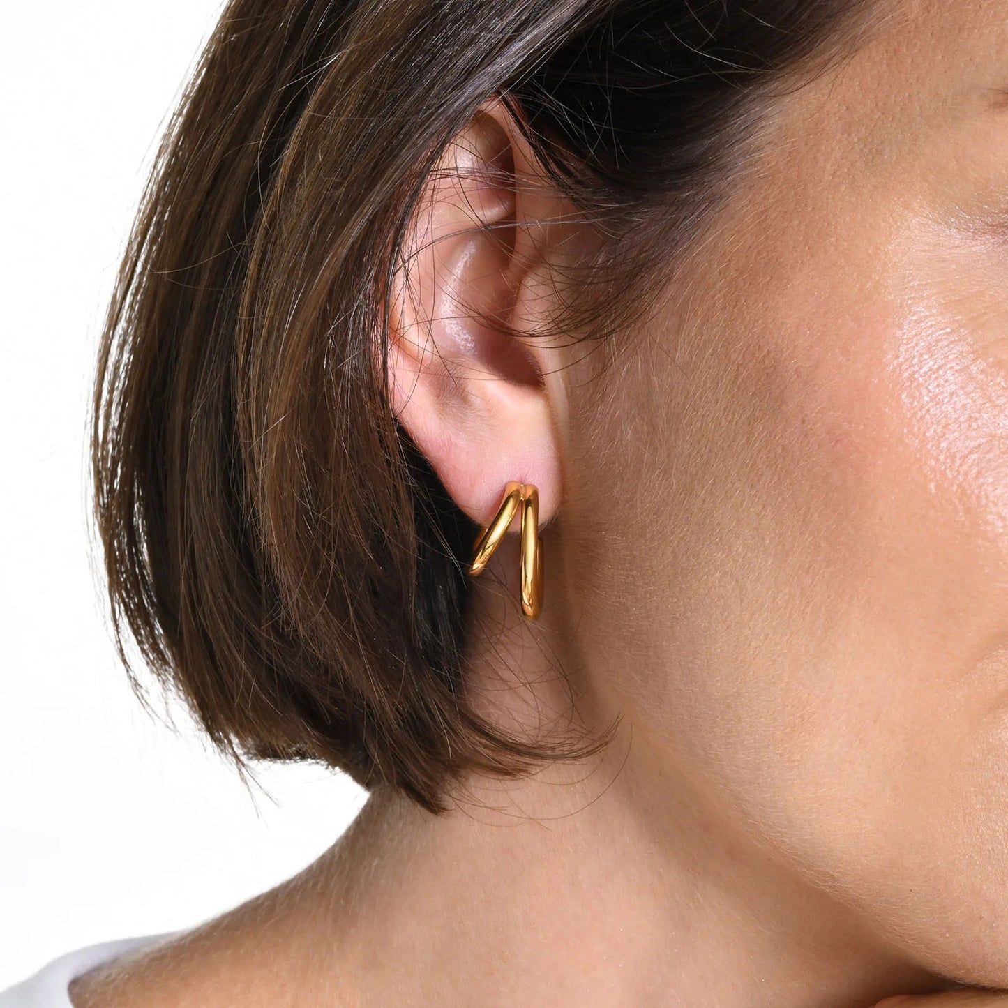 Chic Minimalist Smooth Hoop Earrings for Women Lady,Gold Color Fashion Tube Round Ear Gifts Stud Earring Stainless Steel Jewelry