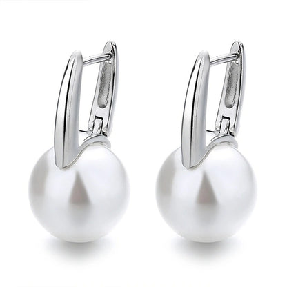 New Cute Pearl Studs Hoop Earrings for Women Silver Color Eardrop Minimalist Tiny Huggies Hoops Wedding Fashion Jewelry