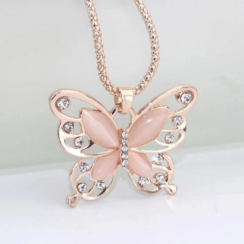 2025 New Necklace Choker Pendent Rose Gold Color Opal Butterfly Pendant Exquisite Sweater Chain For Women Gifts