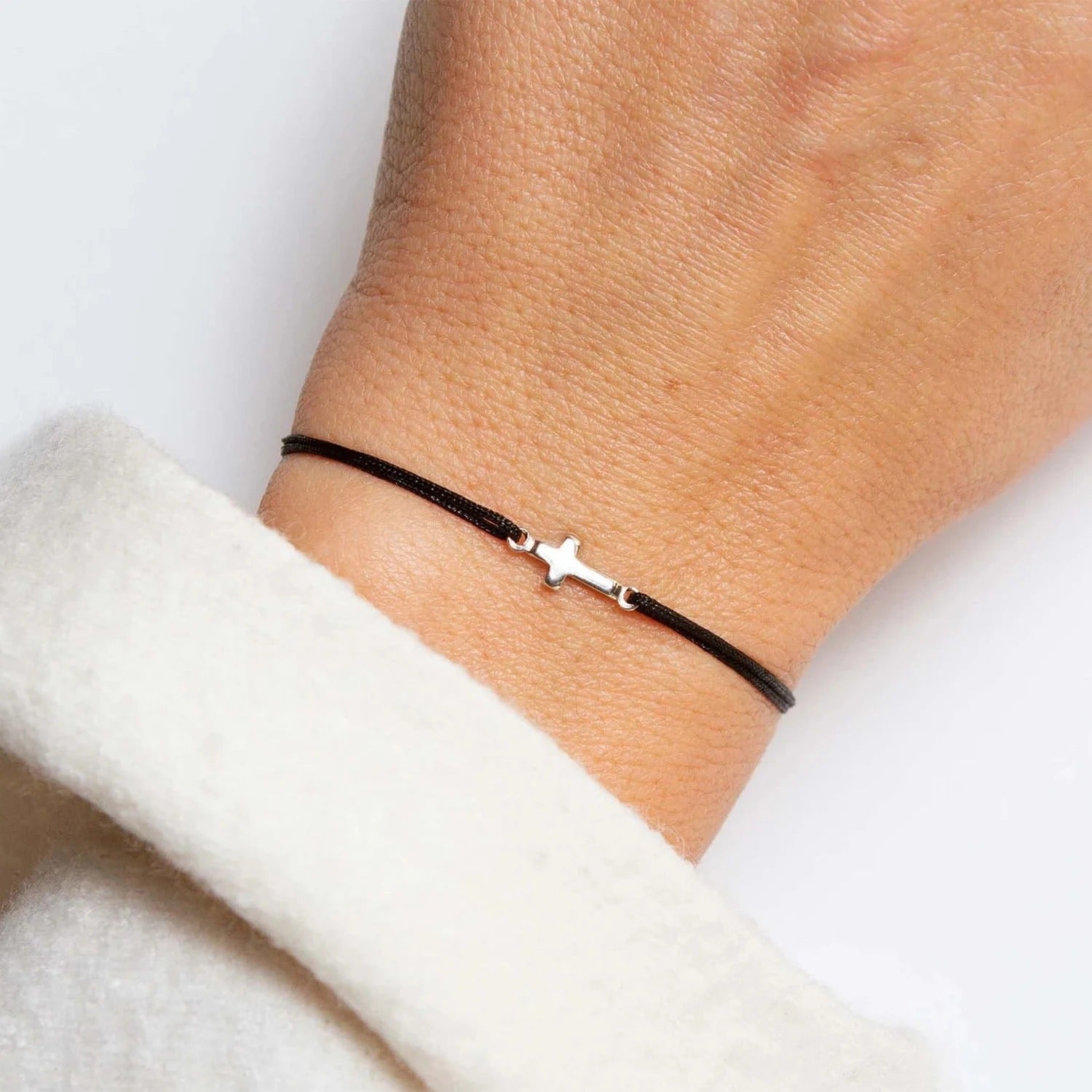 Cross Charm Bracelet Sideways Cross String Bracelet Men Women Cross Bracelet Christian Bracelet Religious Bracelets