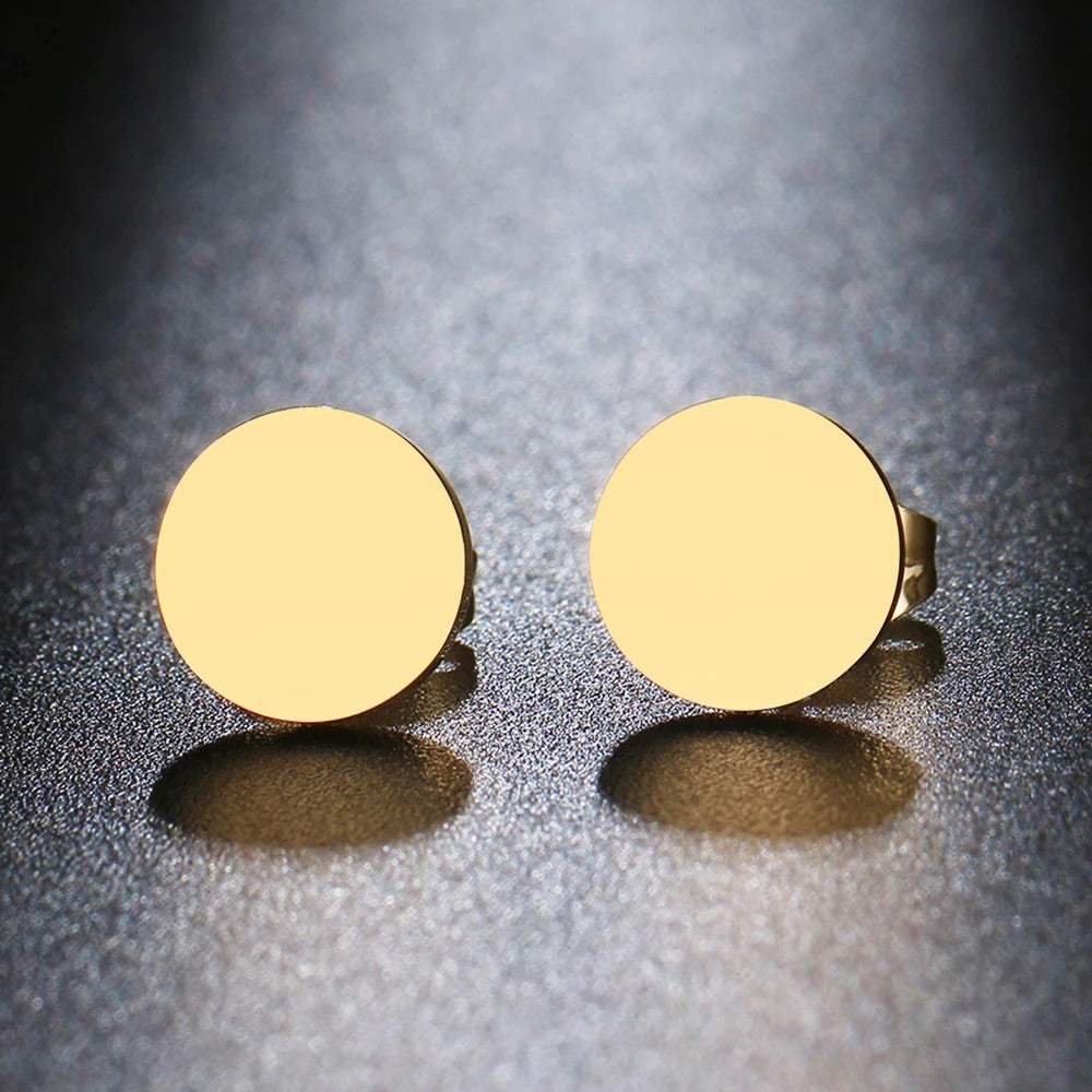 Minimalist Round Stud Earrings Classic Stainless Steel Women