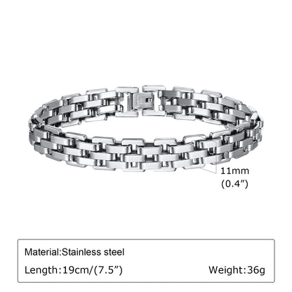 Men’s Black & Silver Watchband-Style Chain Bracelet Teens & Boys