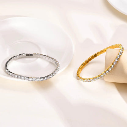 Cubic Zirconia Tennis Bracelet for Women, Elastic Stainless Steel Rose Gold Color Hand Chain, Minimalist Link Jewelry