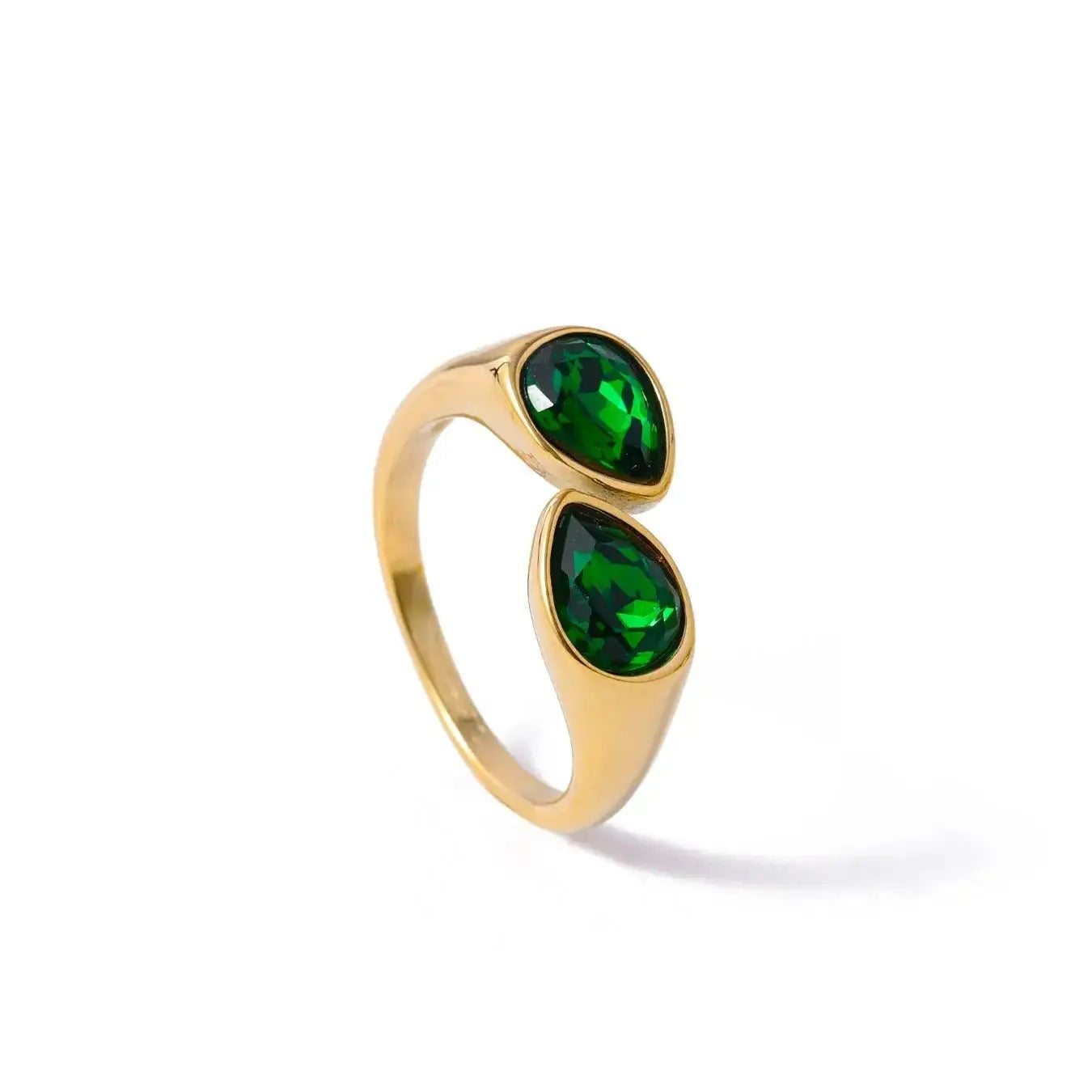 Luxury Titanium Steel Zirconia Open Rings for Women Gold Plated Stainless Steel Water Drop Zircon Ring Jewelry