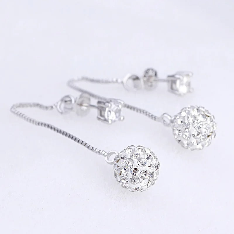 925 Silver Crystal Tassel Earrings Long Drop Jewelry for Women